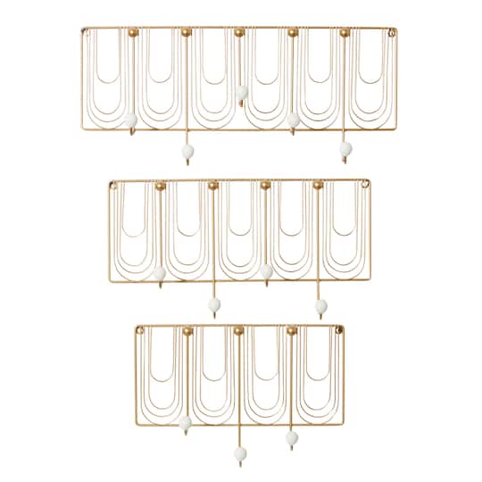 Set of 3 Gold Metal Glam Wall Hook, 16&#x22;, 20&#x22;, 24&#x22;